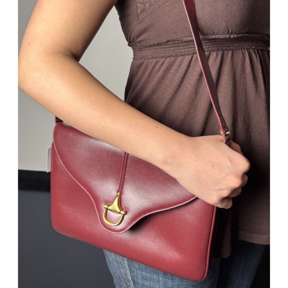 GUCCI Shoulder Bag Burgundy Leather 1955 Horsebit Gold Hardware Vintage